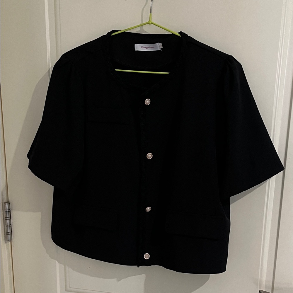 lorenzo Black Short-Sleeve Pearl-Button Jacket